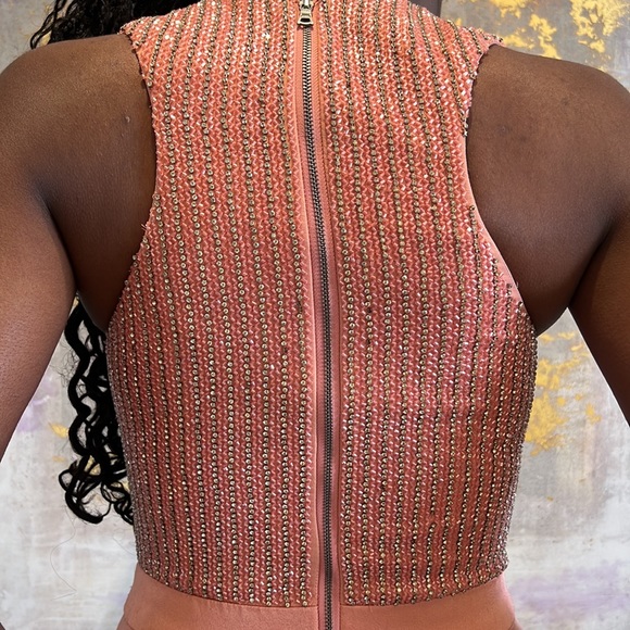 Beaded and Satin Jumpsuit sleeveless Salmon Color - Picture 15 of 15